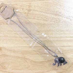 Brand New! Never Worn! Silver Chain Elephant Black Gem Semiprecious Necklace.